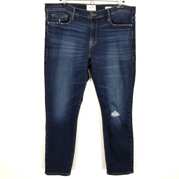 Frame Women Le Garcon Jeans Size 34 Blue Mid Rise Denim Ankle - Picture 1 of 9